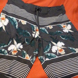 Stretch Men’s Floral/ Gray Swim Shorts w /inserts
